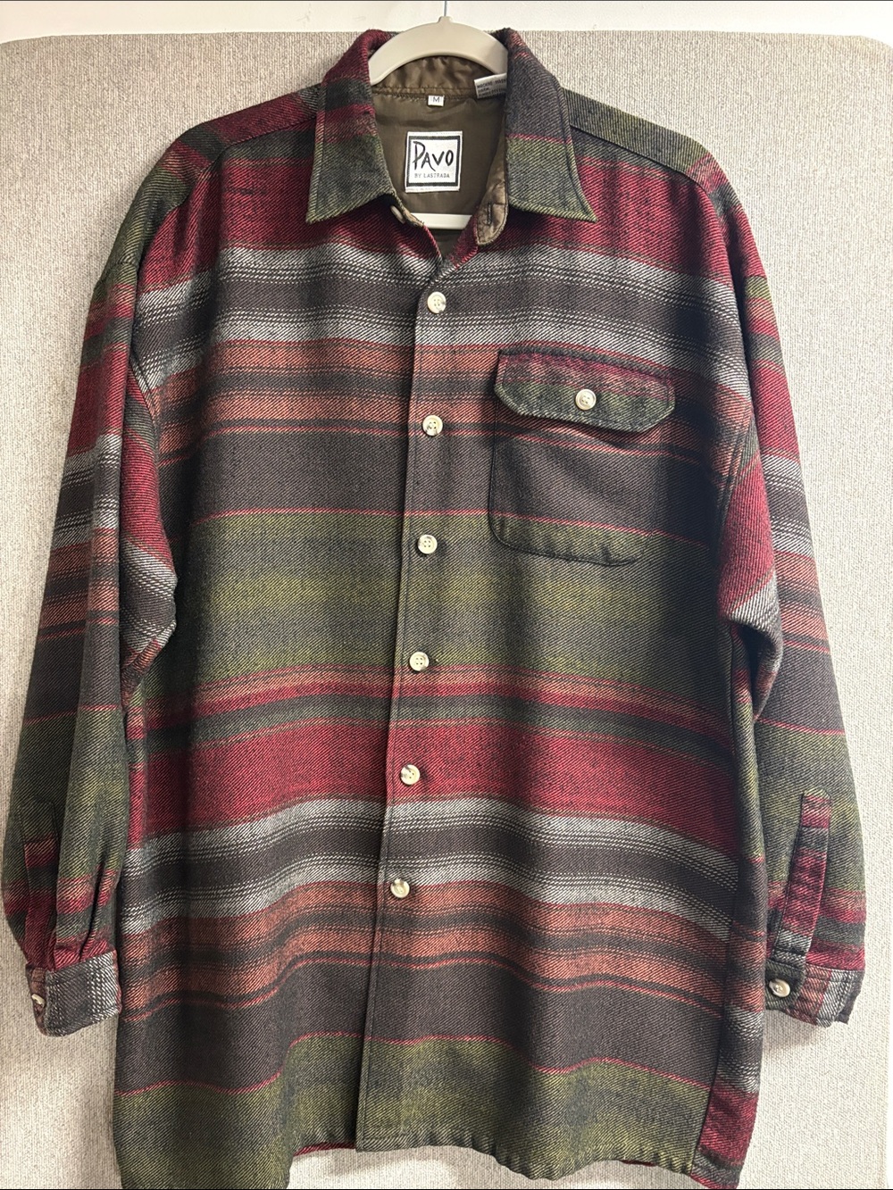 Men's Red & Olive Striped Casual Button-Down Shirt
